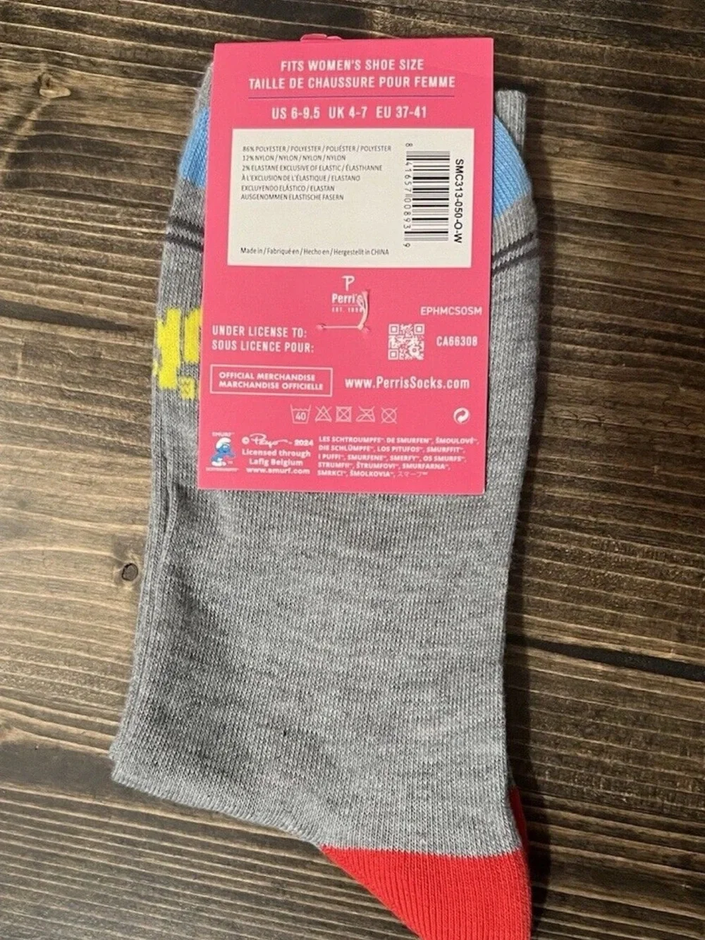Perri's The Smurfs Crew Socks Women's One Size NWT Gray